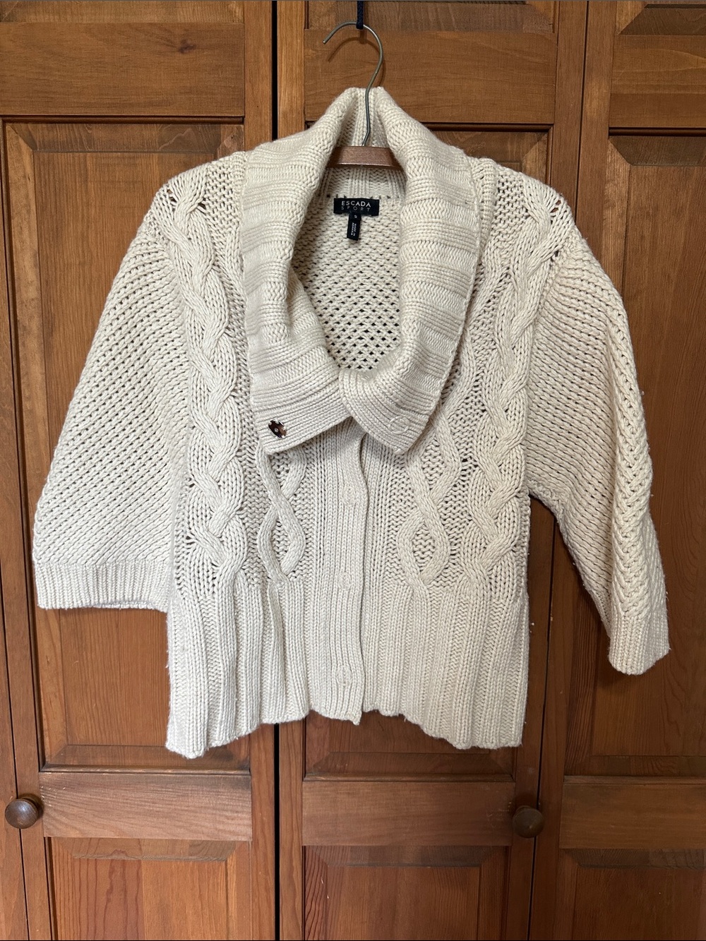 Escada Cream Cable-Knit Shawl-Collar Cardigan
